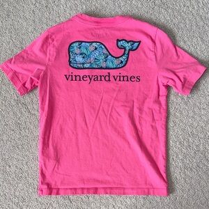Vineyard Vines Kids Bright Pink Tee with Floral Whale
